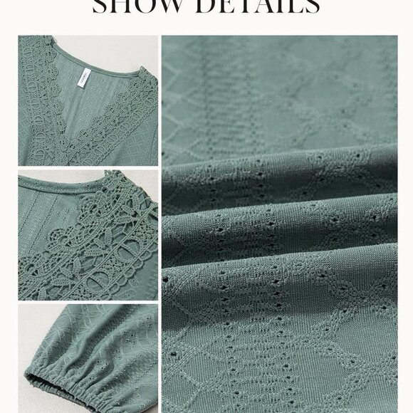 Fall Dresses for Women 2025 Elegant Lace Hollow Out Embroidered V Neck Long Slee - Picture 6 of 6